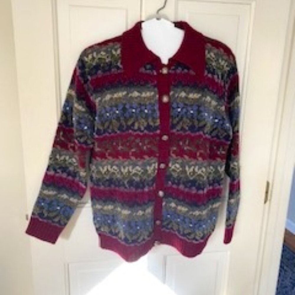 Talbots multi-colored wool blend, medium cardigan.